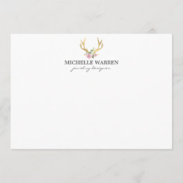 Bohemian Guld Antlers med Flowers Flat Notecard Anteckningskort