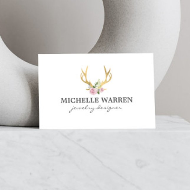 Bohemian Guld Antlers med Flowers Visitkort (Skapare uppladdad)
