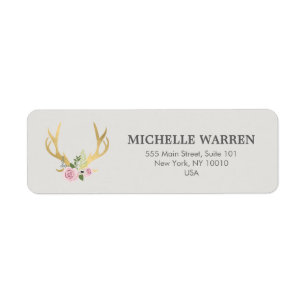 Bohemian Guld Antlers with Flowers II Returadress Etikett