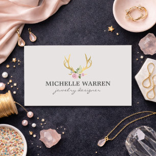 Bohemian Guld Antlers with Flowers II Visitkort