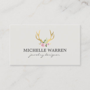 Bohemian Guld Antlers with Flowers II Visitkort