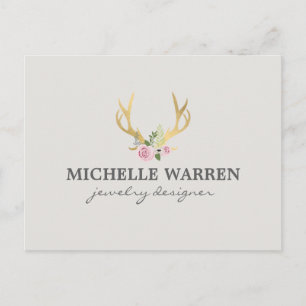 Bohemian Guld Antlers with Flowers II Vykort