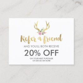 Bohemian Guld Antlers with Flowers ReferrCard Rabattkort