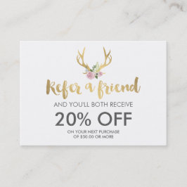 Bohemian Guld Antlers with Flowers ReferrCard Rabattkort