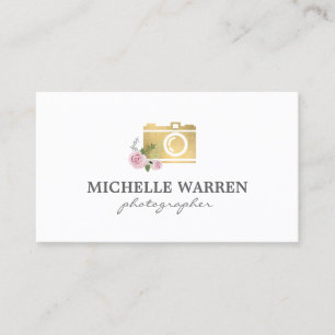 Bohemian Guld Camera Flowers Photographer Visitkort