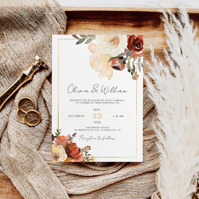 Bohemian Guld & Copper Shades Rustic Fall Wedding Inbjudningar (Skapare uppladdad)