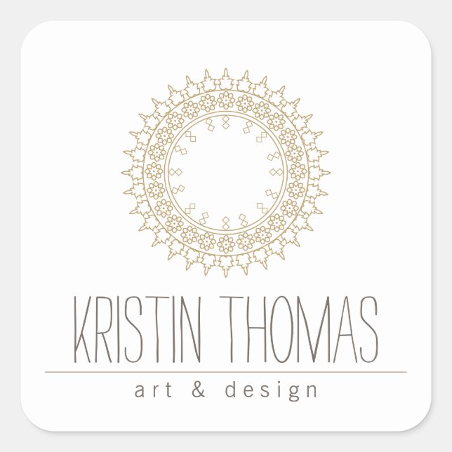 Bohemian Guld Sol Mandala Fyrkantigt Klistermärke (Framsida)