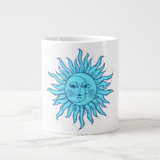 Bohemian Hand Drawn Esoteric Sol, Crescent Måne Jumbo Mugg