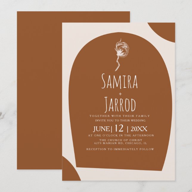 Bohemian Hand plockade Natural Arch Botanical Bröl Inbjudningar (Fram/baksida)