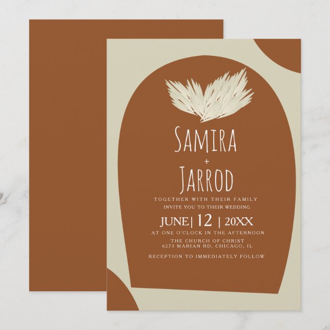 Bohemian Hand plockade Natural Arch Pampas Bröllop Inbjudningar (Fram/baksida)