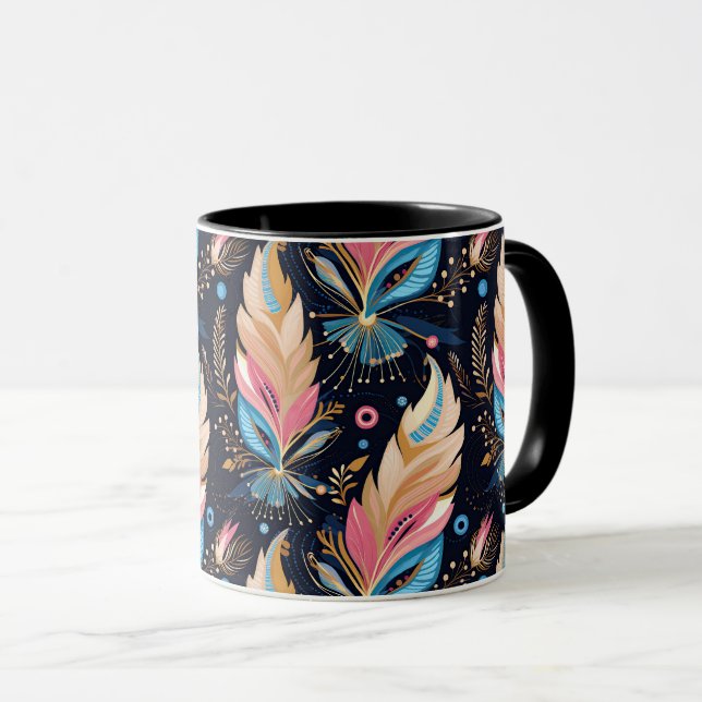 Bohemian Hippie Chic Abstract Colorful Feather Art Mugg (Framsida höger)