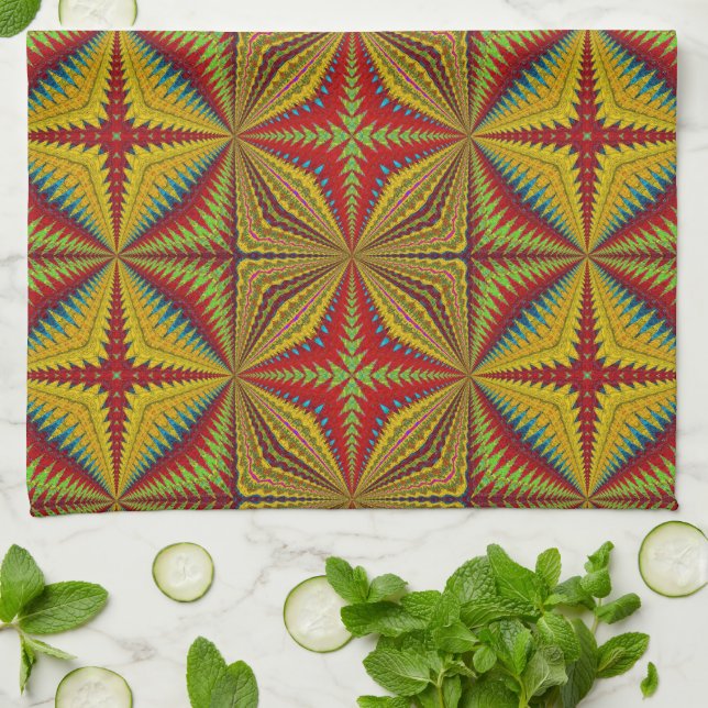 Bohemian Hippie Red Gult Vintage Tribal Ethnic Kökshandduk (Vikta)