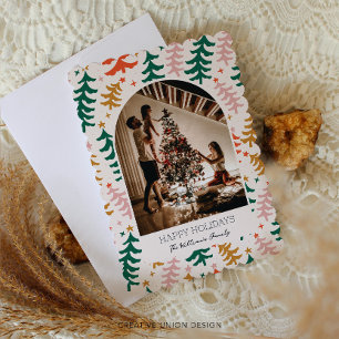 Bohemian Hygge Modern Boho-familjkort Helgdag Tack Kort