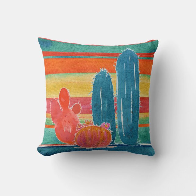 Bohemian Jungle Decor BOHO Desert Cactus Stripe Kudde (Framsida)