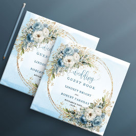 Bohemian Light Blue Floral Gold Glitter Guest Book Gästböcker