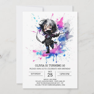 Bohemian Little Ninja Girl Birthday Inbjudningar