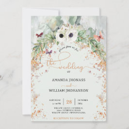 Bohemian Lush Greenery Arch golld Garden Wedding Inbjudningar