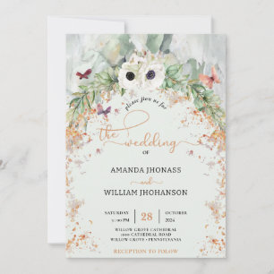 Bohemian Lush Greenery Arch golld Garden Wedding Inbjudningar