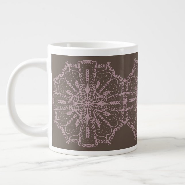 Bohemian Mandala Blommigt  Rosa Brown Art Jumbo Mugg (Vänster)