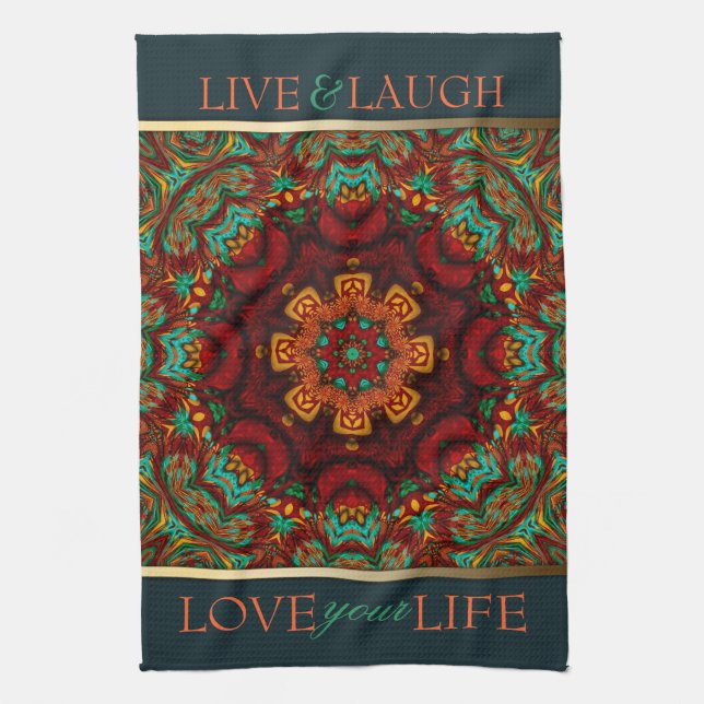 Bohemian Mandala Guld+Teal Quote Towel Kökshandduk (Vertikal)