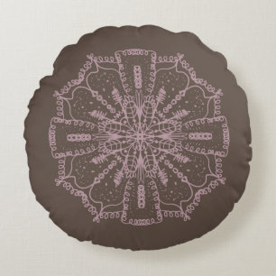 Bohemian Mandala Hand plockade Brown och  Rosa Rund Kudde