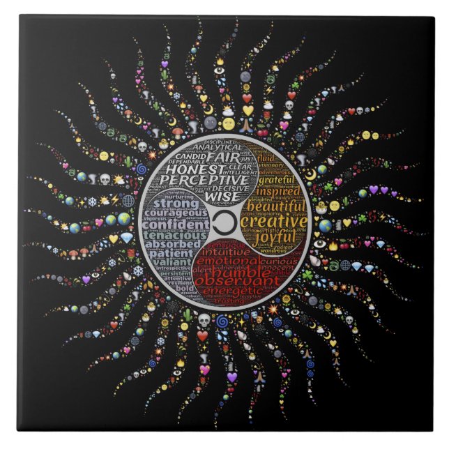 Bohemian Mandala, positiv inspirerande Ord Kakelplatta (Framsidan)