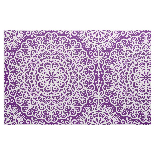 Bohemian Mandala White Snöre om Lila Jewel Tone Tyg (Fat Quarter)