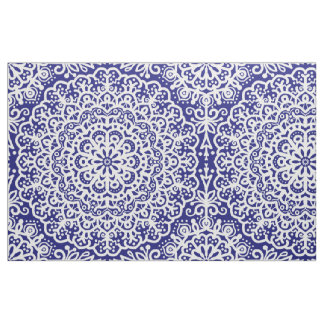 Bohemian Mandala White Snöre på Blue Jewel Tone Tyg