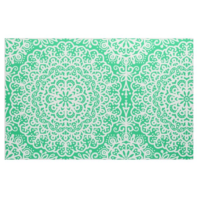 Bohemian Mandala White Snöre på Mörk grönt Tyg (Fat Quarter)