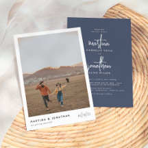 Bohemian Minimalist Navy Blue Simple Photo Bröllop