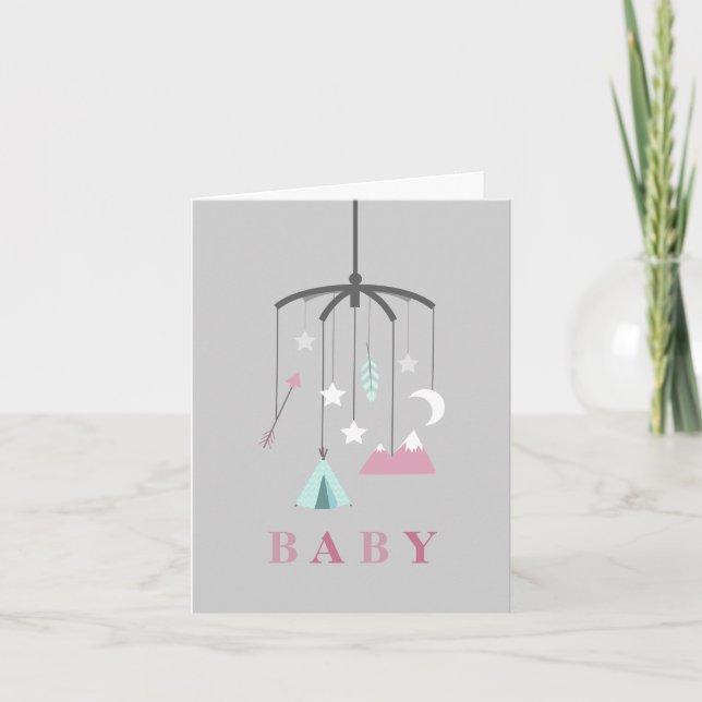 Bohemian Mobile Baby Shower - Rosa Inbjudan (Framsida)