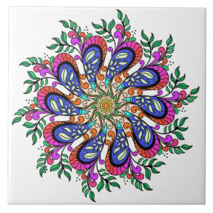 Bohemian Mod Blommigt Mandala Kakelplatta