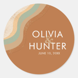 Bohemian Modern Terracotta Bröllop Runt Klistermärke