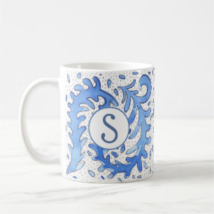 Bohemian Monogrammed Blue & White Personlig mugg