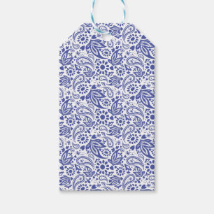 Bohemian Mönster Blue White Presentetikett
