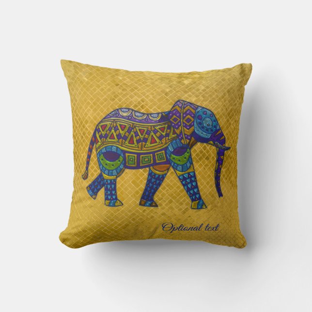 Bohemian Mosaic Elephant Gold Foil Pillow Kudde (Framsida)