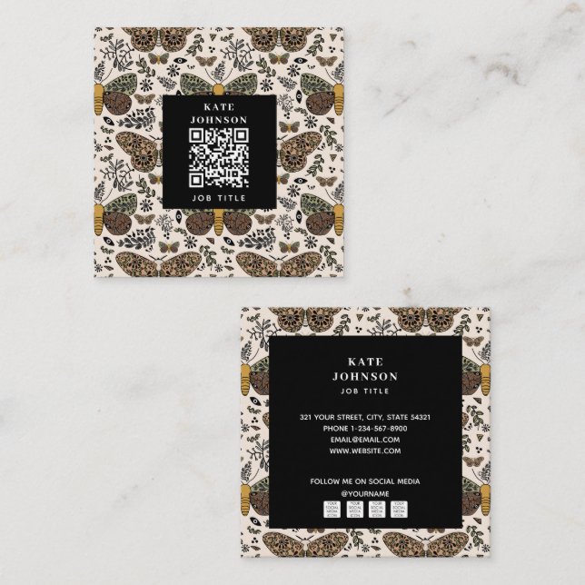 Bohemian Moth WildblommEsthetician Beauty Salon Fyrkantigt Visitkort (Fram/baksida)