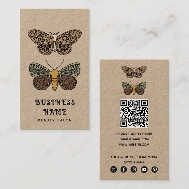 Bohemian Moth WildblommEsthetician Beauty Salon Visitkort (Fram/baksida)