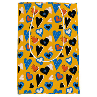 Bohemian Mustard Yellow and Blue Whimsical Hearts