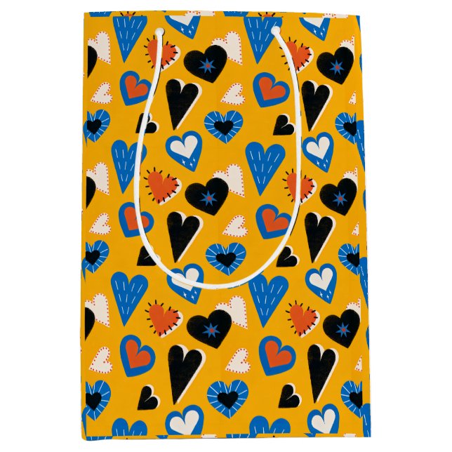 Bohemian Mustard Yellow and Blue Whimsical Hearts (Framsidan)