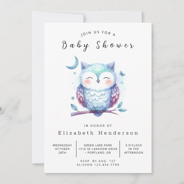 Bohemian Nature Uggla Baby Shower Inbjudningar (Framsida)