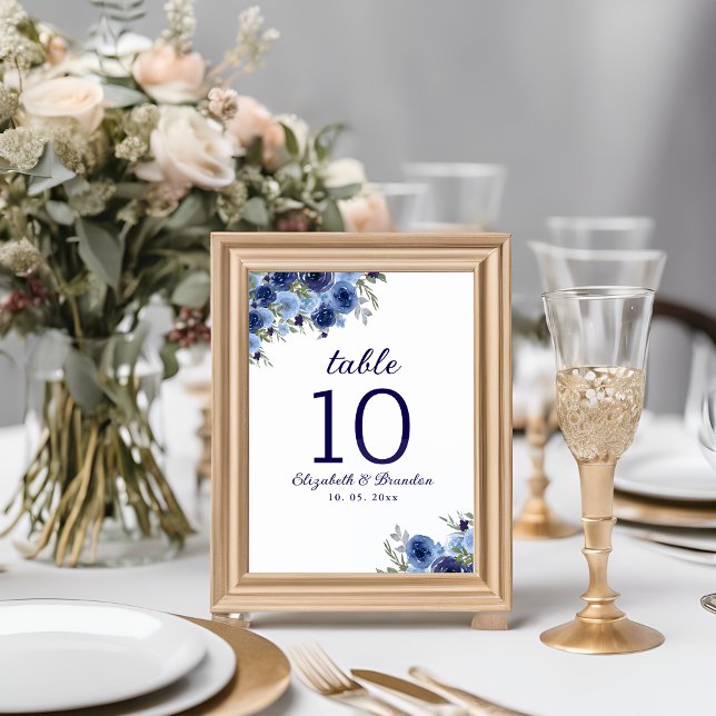 Bohemian Navy Blue Flowers – Country Wedding Bordsnummer (Skapare uppladdad)