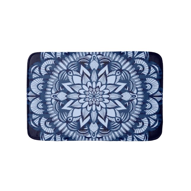 Bohemian Navy Blue Tie Dye Mandala Badrumsmatta (Framsidan)