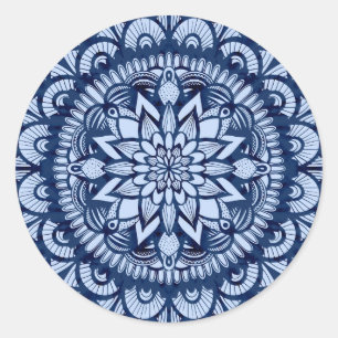 Bohemian Navy Blue Tie Dye Mandala Runt Klistermärke