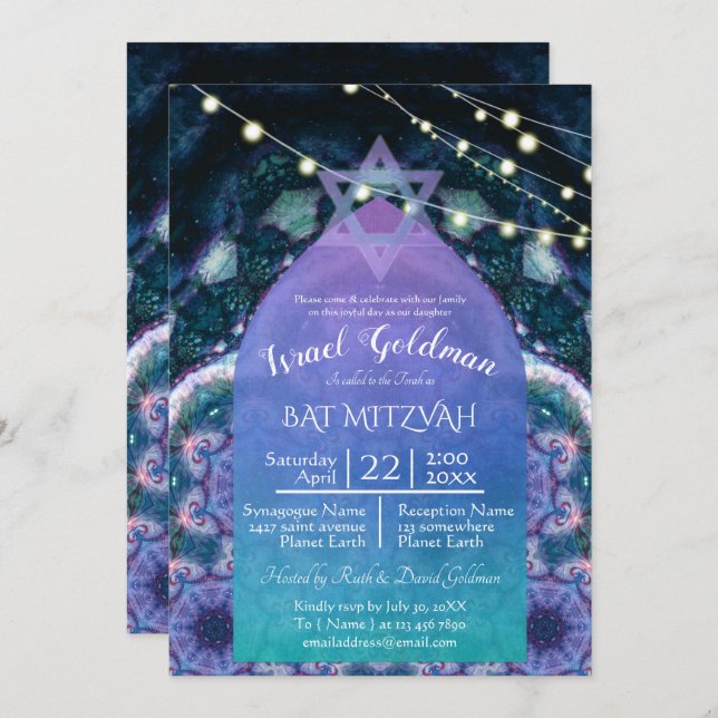 Bohemian Nights w/ David Star | Blå Lila Inbjudningar (Fram/baksida)