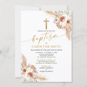 Bohemian och Pampas Grass Baptism Christening Inbjudningar