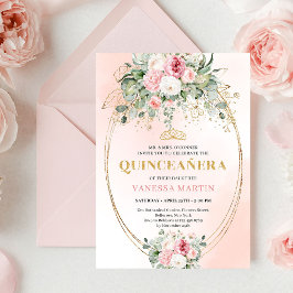 Bohemian Pale Pink Rose Gold Quinceañera Card Inbjudningar