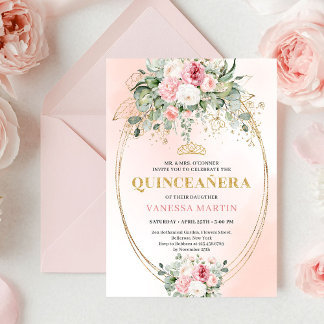 Bohemian Pale Pink Rose Gold Quinceañera Card Inbjudningar