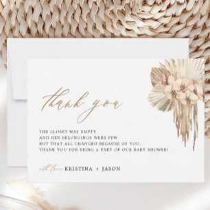 Bohemian Pampas Grass Baby Shower Tack för dina ko Kort