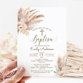 Bohemian Pampas Grass Baptism Christening Inbjudningar